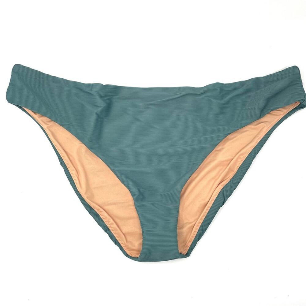 J. Crew Ribbed High-Rise Cheeky Bikini Bottom in Green Women's 3X $59 BE808